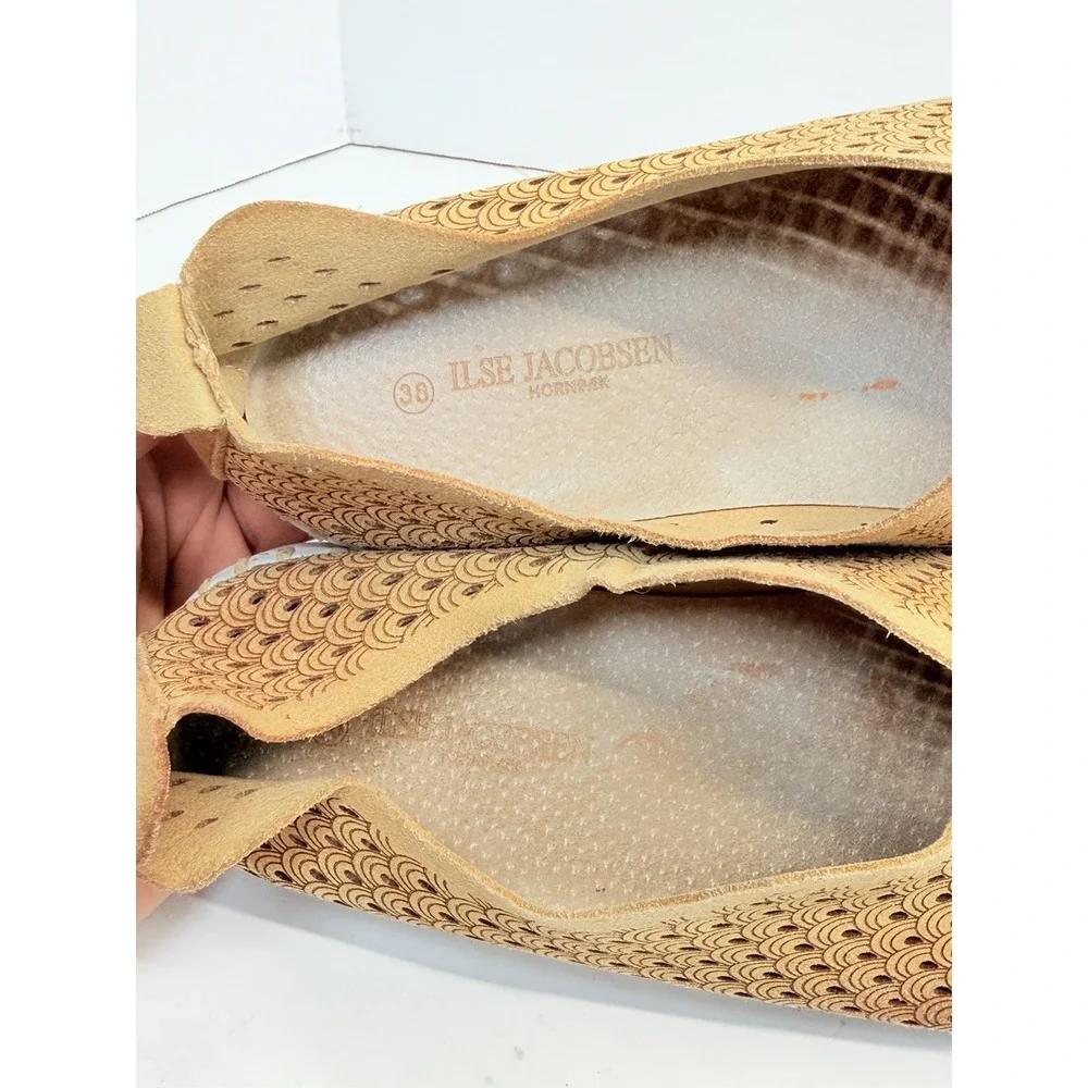 Ilse Jacobsen Tulip 139 Laser Cut Slip On Shoes Women's EU 38 Latte